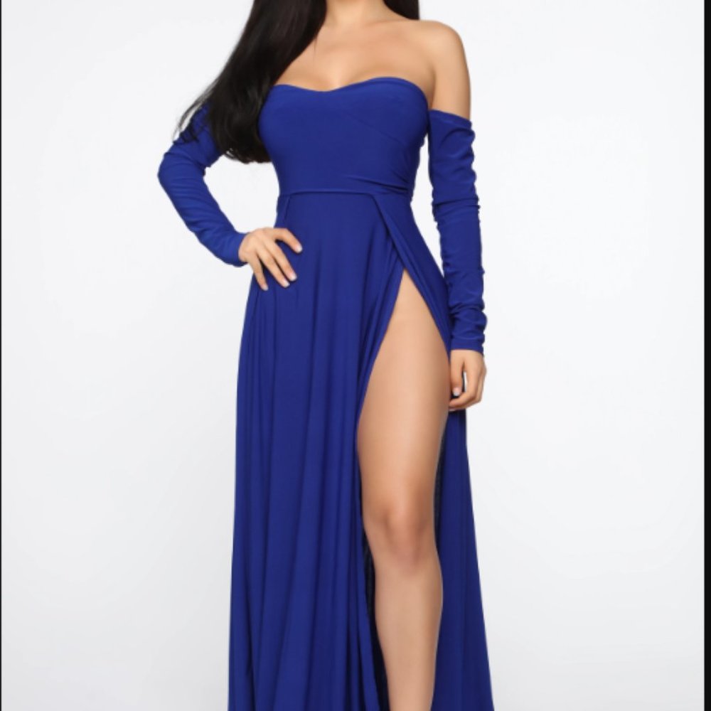 Fashion Nova Elegantly Fab Off Shoulder Maxi Dress - Royal